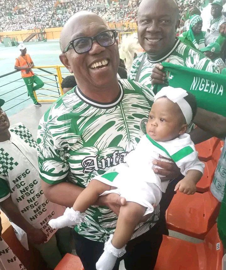 Mixed Reactions Following Photos Of Peter Obi Carrying A Child At A Stadium In Cote D'Ivoire
