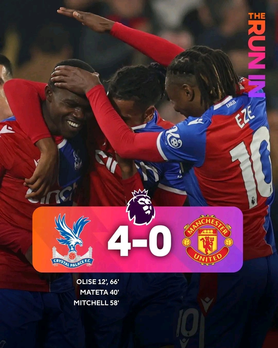 The Premier League's current table and match analysis following Manchester United's 4-0 loss to Crystal Palace